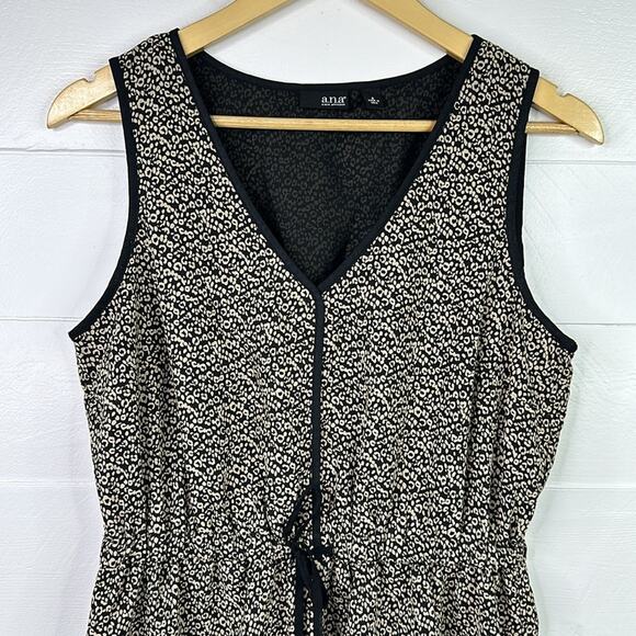 ANA A New Approach Black Tan V Neck Animal Print Sleeveless Empire Waist Dress 8 - Picture 5 of 11